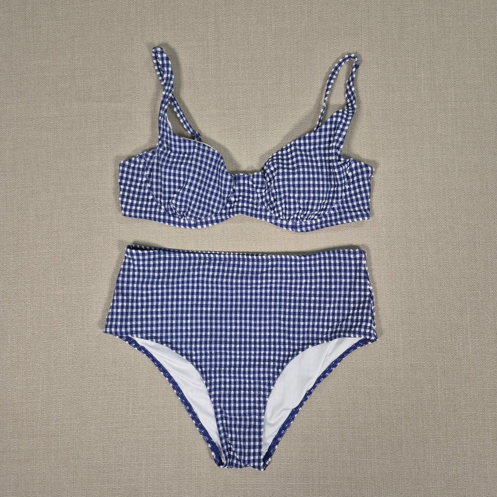 ZAFUL Blue Gingham Underwire Bikini Set High Waisted Swimsuit New With Tags‎